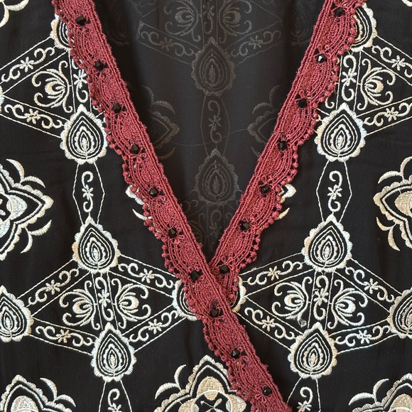 Free People Nights Embroidered Black & White Drop Waist Deep V Back Dress Size S - Picture 10 of 16